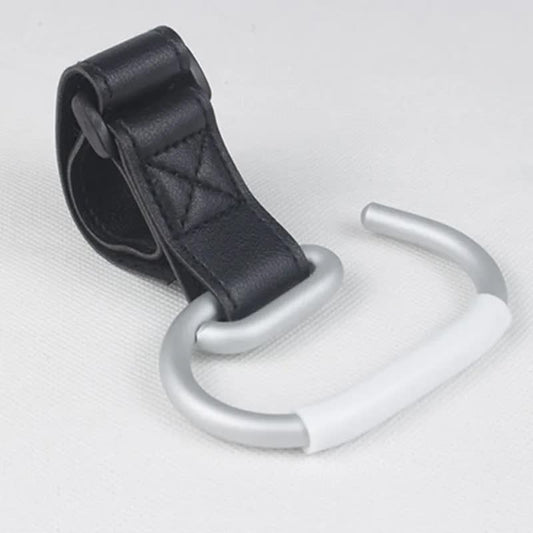 Black Stroller Hooks 4-Pack - Leather and Alloy Pram Hooks with Velcro for Mom Bags and Accessories