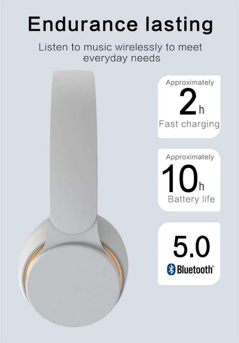 White Wireless Bluetooth Headphones with Noise Reduction - Heavy Bass, Long Battery Life, TF Card Support