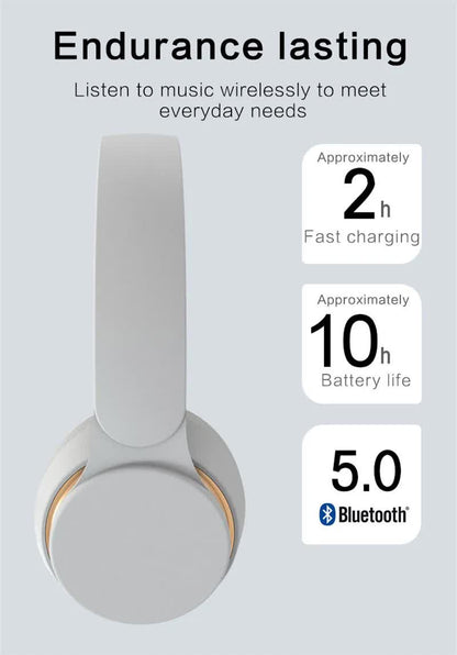 White Wireless Bluetooth Headphones with Noise Reduction - Heavy Bass, Long Battery Life, TF Card Support