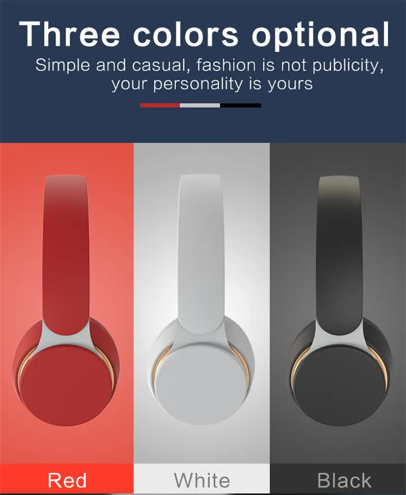 Red Wireless Bluetooth Headphones with Noise Reduction - Heavy Bass, Long Battery Life, TF Card Support