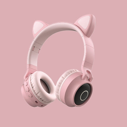 Pink Cat Ear Bluetooth Headphones with LED Lights - Wireless, Foldable