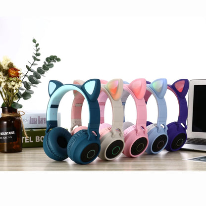 Pink Cat Ear Bluetooth Headphones with LED Lights - Wireless, Foldable