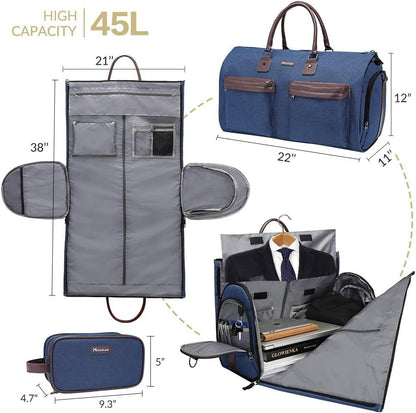 Dark Blue 45L Garment Duffel Bag - Men's Travel Suit Bag - Carry On Weekender