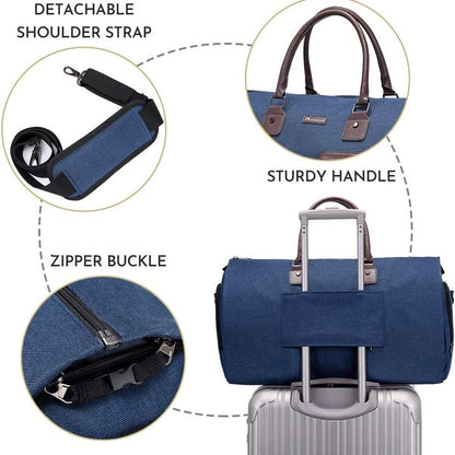 Dark Blue 45L Garment Duffel Bag - Men's Travel Suit Bag - Carry On Weekender