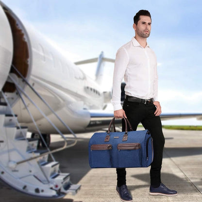 Dark Blue 45L Garment Duffel Bag - Men's Travel Suit Bag - Carry On Weekender