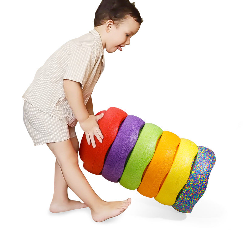 Rainbow Balance Stepping Stone - Sensory Training Toy for Kids, Blue circle Step