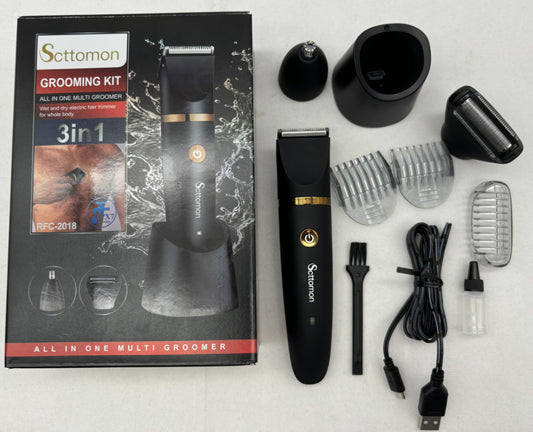 3-in-1 Men's Electric Body Groomer & Hair Clipper Kit - Waterproof, USB-C Rechargeable with Charging Dock(black)