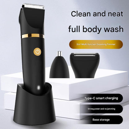 3-in-1 Men's Electric Body Groomer & Hair Clipper Kit - Waterproof, USB-C Rechargeable with Charging Dock(Upgraded gray)