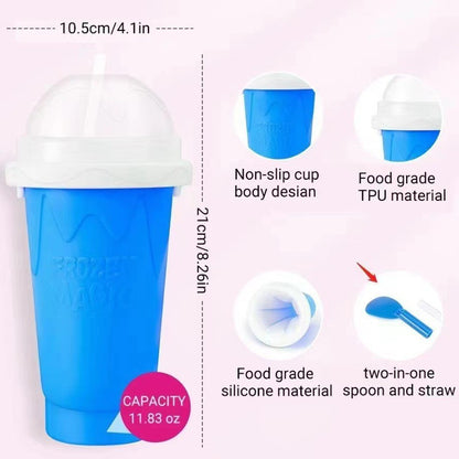 DIY Frozen Magic Slushy Maker Cup - Quick Squeeze Smoothie Cup with Lid & Straw/Spoon(Yellow)