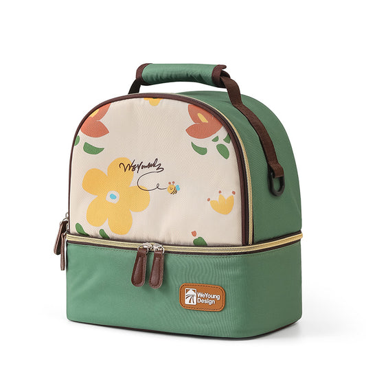Versatile Insulated Breast Milk Cooler & Lunch Backpack - Waterproof, Multi-Carry Options(Green print)