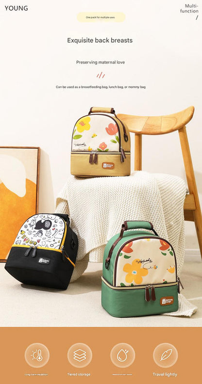 Versatile Insulated Breast Milk Cooler & Lunch Backpack - Waterproof, Multi-Carry Options(Yellow print)