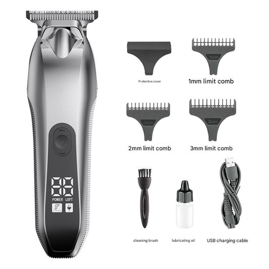 Professional Electric Hair Clipper & Beard Trimmer - USB Rechargeable, LED Display(Silver)