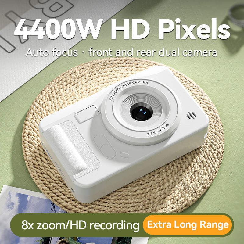 Student HD Digital Camera - 44MP, 8x Zoom, Autofocus, Dual Lens, Type-C Charging (white)