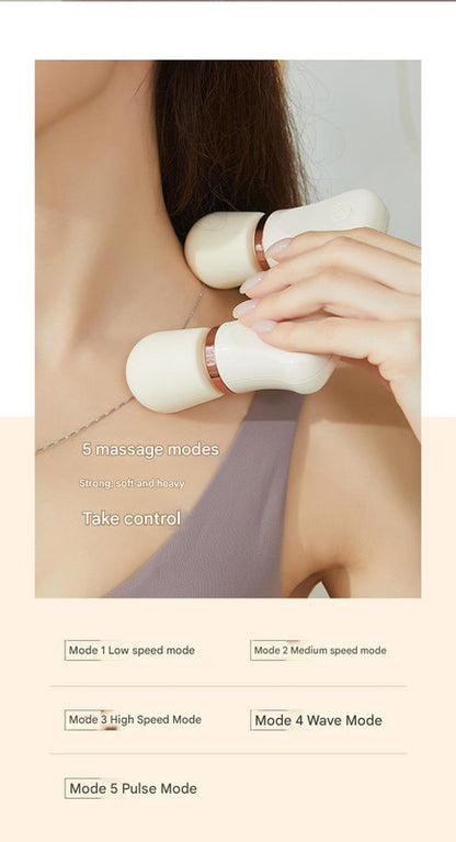 White Portable Dual Head Mini Massager - 5 Modes, Quiet Operation, USB-C Rechargeable