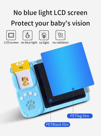 Blue (255 cards, pure English) Kids Interactive Early Education Toy: Combination Card Reader & LCD Drawing Board for Toddlers