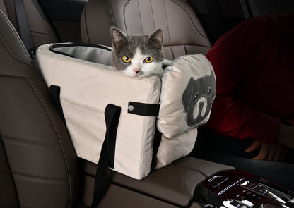 Beige Pet Car Booster Seat for Small Dogs & Cats - Safe Travel Carrier Bed