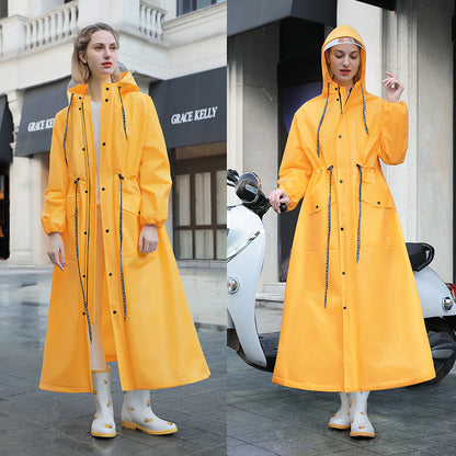 Yellow Women's Long Waterproof Raincoat with Hood and Visor - Stylish Rain Jacket (Size - M)