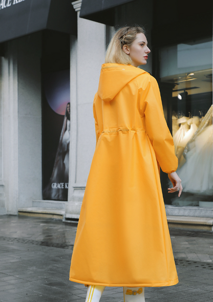 Yellow Women's Long Waterproof Raincoat with Hood and Visor - Stylish Rain Jacket (Size - M)