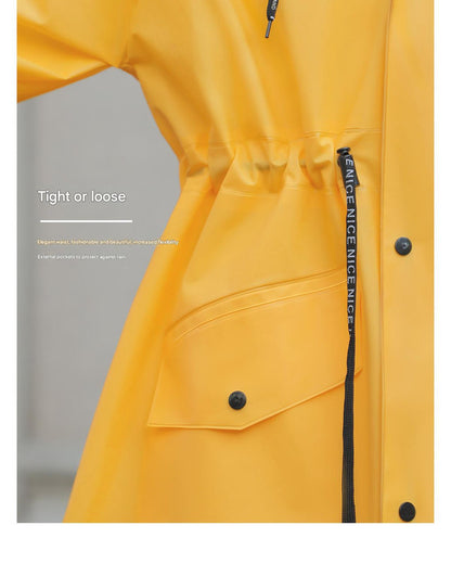 Yellow Women's Long Waterproof Raincoat with Hood and Visor - Stylish Rain Jacket (Size - M)