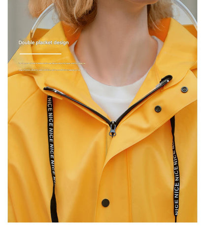 White Women's Long Waterproof Raincoat with Hood and Visor - Stylish Rain Jacket (Size - M)