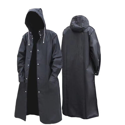 Stylish Black Trench Raincoat - Extra Long, Hooded, for Hiking & Fishing - L