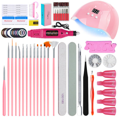 Complete Nail Art Manicure Kit - UV LED Lamp, Electric Drill, Brushes & Accessories