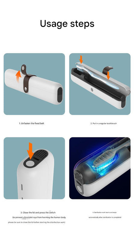 Travel UVC Toothbrush Sanitizer Box - Magnetic Closure, Rechargeable