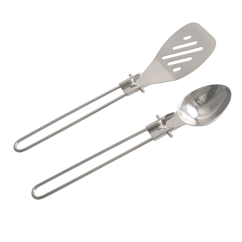 Silver 304 Stainless Steel Folding Camping Spatula  - 2 Pack Compact & Portable Outdoor Cooking Utensils