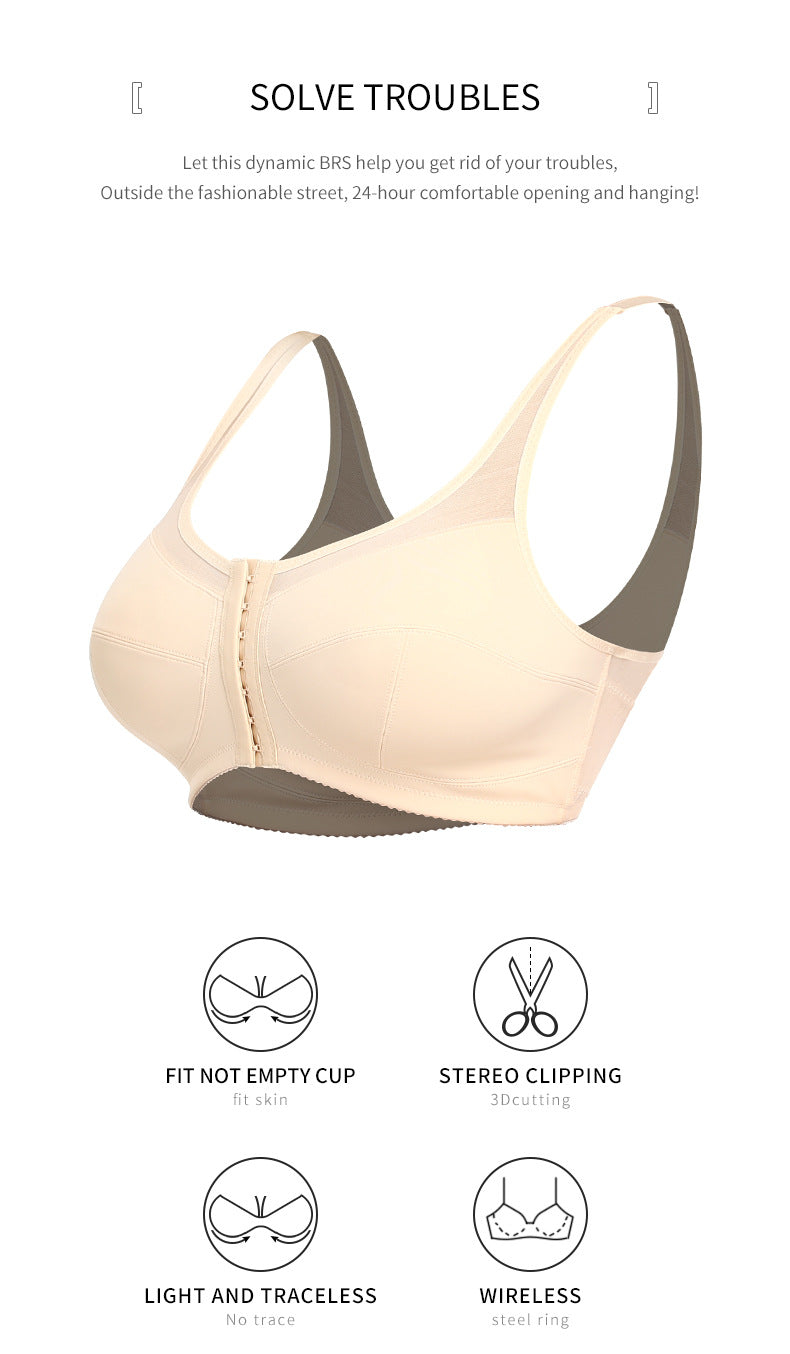 2 Pcs Size S Women's Wireless Large-Cup Lace Bra with Front Clasp - Comfortable, Breathable, Beige