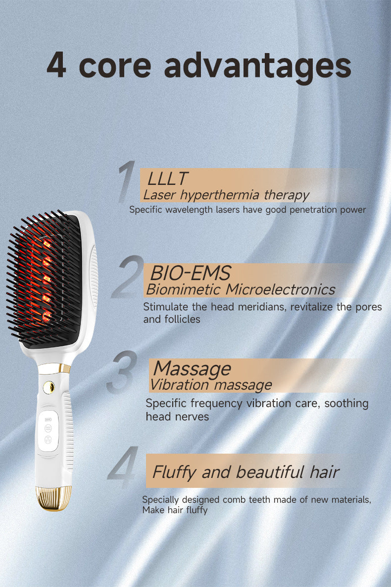 Black Advanced 3-in-1 Scalp & Hair Care Massage Comb - Red Light Therapy, EMS Microcurrent & Vibration for Healthy Hair Growth