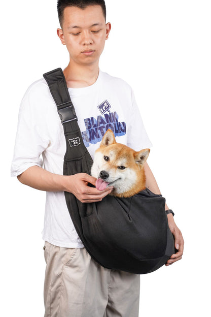 Black Breathable Pet Sling Carrier for Small Dogs & Cats - Adjustable Hands-Free Travel Pouch with Safety Leash & Pocket