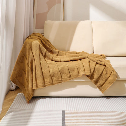 Khaki Cozy Lightweight Acrylic Knit Throw Blanket - Diamond Waffle Texture for Sofa, Bed & Travel