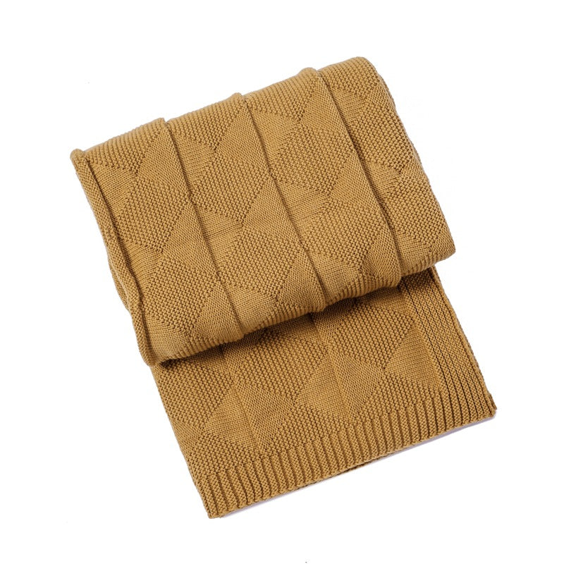 Khaki Cozy Lightweight Acrylic Knit Throw Blanket - Diamond Waffle Texture for Sofa, Bed & Travel