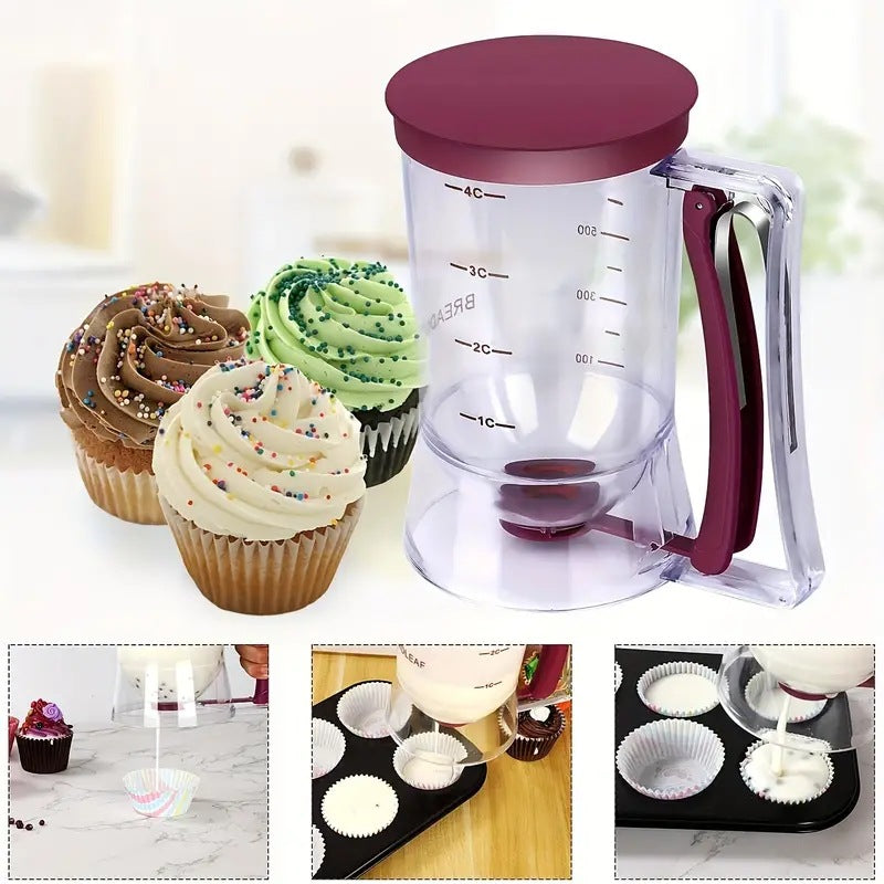 Purple Precision Batter Dispenser with Measurement Marks - 900ml Easy Pour for Pancakes, Cupcakes & Waffles