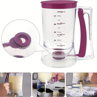 Red Precision Batter Dispenser with Measurement Marks - 900ml Easy Pour for Pancakes, Cupcakes & Waffles