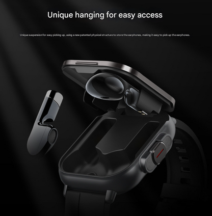 Black Steel 2-in-1 Bluetooth Smartwatch with Integrated Earbuds for Sports