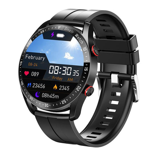 Black Silicone Business Smartwatch with ECG and PPG Monitoring and Stainless Steel Strap