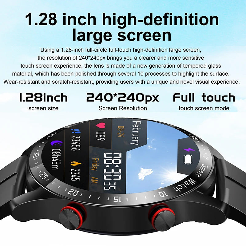 Black Silicone Business Smartwatch with ECG and PPG Monitoring and Stainless Steel Strap