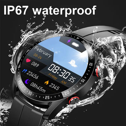 Silver Silicone Business Smartwatch with ECG and PPG Monitoring and Stainless Steel Strap