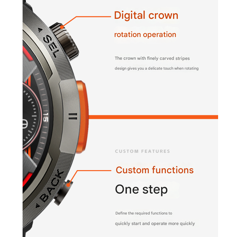 Black-red Outdoor Smartwatch with 1.45-Inch HD Round Screen and Flashlight