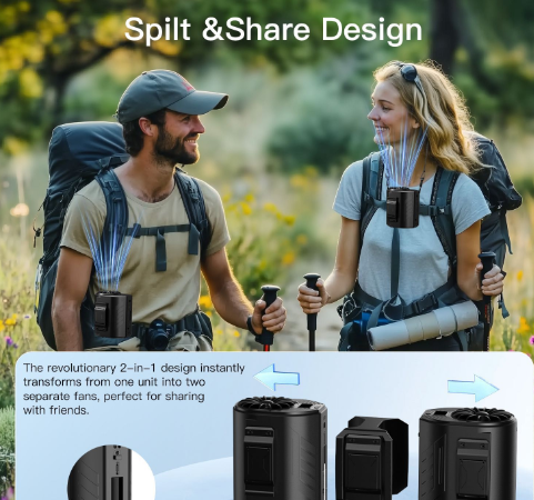 Brown-black Portable Turbo Waist Fan with Digital Display and Dual Air Outlets