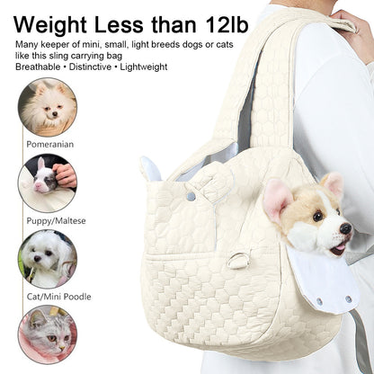 Grey Cozy Quilted Pet Carrier Backpack - Front Pack Sling for Cats & Small Dogs - Travel & Outdoor
