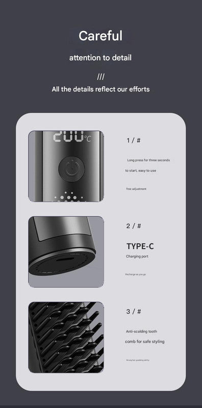 Cordless Hair Straightener Comb - 4 Temperature Settings, USB-C, PTC Heating(black)