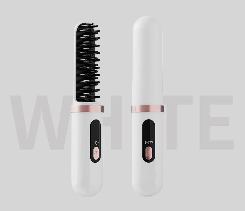 Cordless Hair Straightener Brush - 4000mAh USB-C Rechargeable, 4 Temps, Anti-Scald 3D Comb Design(white)