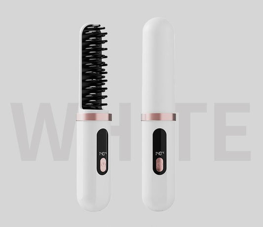 Cordless Hair Straightener Brush - 4000mAh USB-C Rechargeable, 4 Temps, Anti-Scald 3D Comb Design(white)