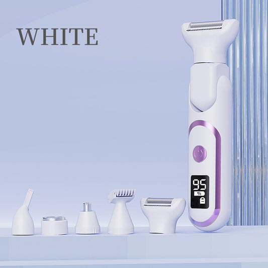 5-in-1 Electric Lady Shaver & Grooming Kit - LCD Display, USB-C Rechargeable, Full Body Hair Removal(White)
