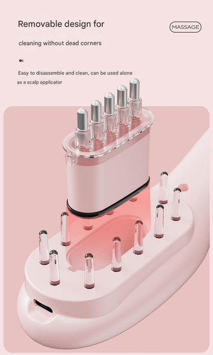Electric Scalp Massager Comb with Red & Blue Light Therapy - 5 Vibration Modes & Liquid Dispenser(pink)