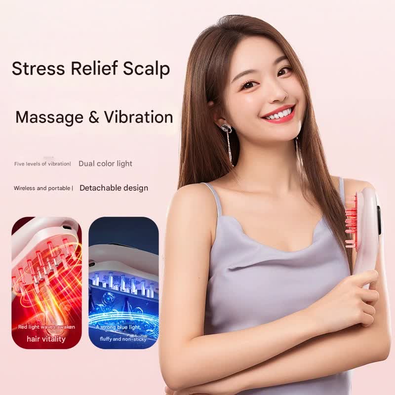 Electric Scalp Massager Comb with Red & Blue Light Therapy - 5 Vibration Modes & Liquid Dispenser(Black)