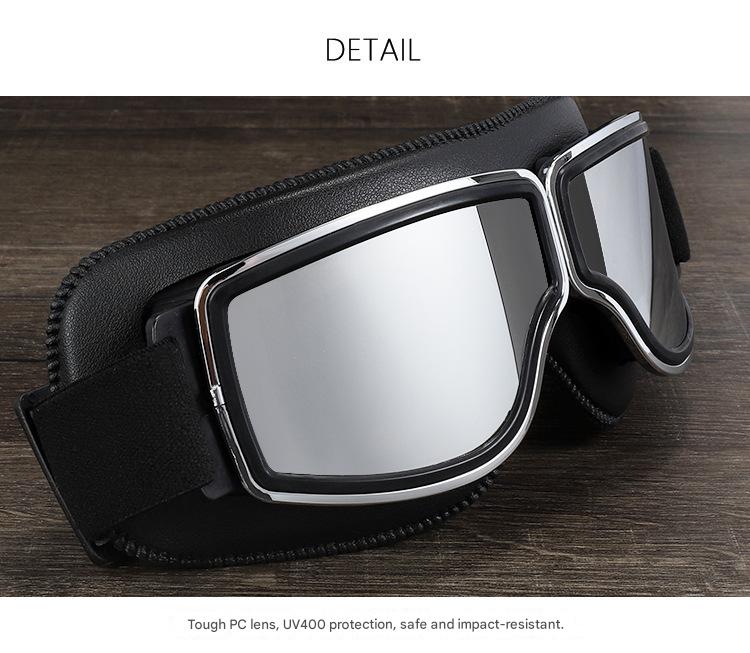 Retro Motorcycle Goggles - Windproof, UV400 Protection, Anti-Impact PC Lenses with Leather Frame(Black leather clear lens)
