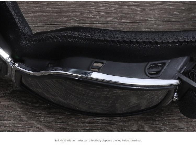 Retro Motorcycle Goggles - Windproof, UV400 Protection, Anti-Impact PC Lenses with Leather Frame(Black leather clear lens)